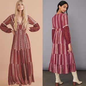 Anthropologie Blaise Embroidered Lace Maxi Dress